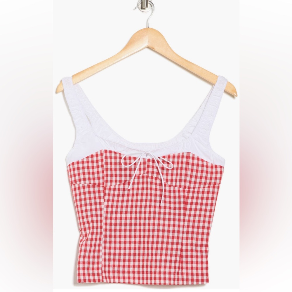 Elodie Red Gingham Tie Front Cottagecore Tank Top NWT Size Large